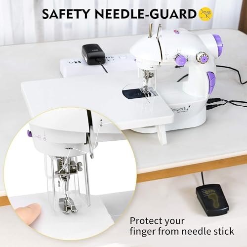 Image of Magicfly Mini Sewing Machine with Extension Table, Dual Speed Portable Sewing Machine for Beginners with Light, Sewing Kit for Household Use, White | Dual Speed Portable Sewing Machine for Beginners with Light, Sewing Kit for Household Use, White