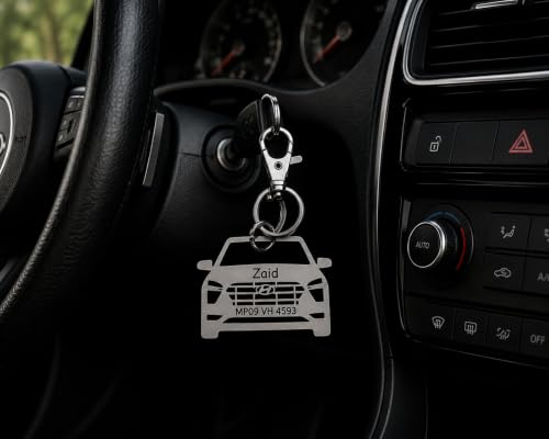 Image of Personalized Stainless Steel Key Chain /Key Ring | Durable, Compatible with All Models | Customized Car Number Plate | Ideal Gift for Him (Silver)