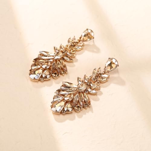 Crysdue Costume Earrings for Women, Marquise Teardrop Cluster Rhinestone Crystal Chandelier Dangle Earring for Prom Party4