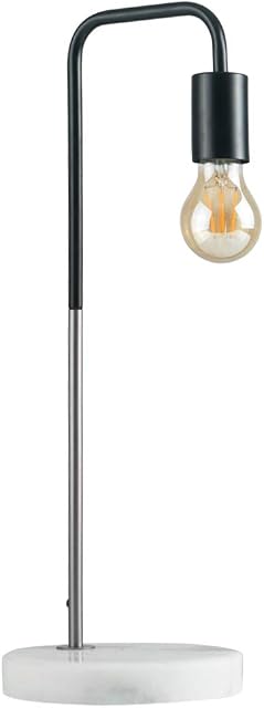 MiniSun Retro Style Black and Chrome Metal Table Lamp with a White Marble Base - Complete with a 4w LED Filament Light Bulb [2700K Warm White]