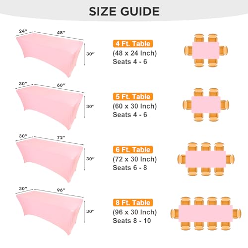 Image of SEPARO 2Pack,4FT Pink Spandex Table Cover Fitted Rectangular Tablecloth Stretchable Tablecloth 4 ft Wrinkle-Free for Party Tradeshows Banquet Weddings Cocktail, 2 Pcs