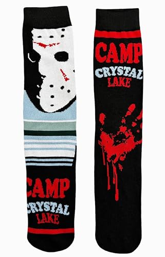 Warner Bros Friday the 13th Camp Crystal Lake (2) Pack Men's Dress Crew Socks. 2 Pair – Jason Mask & Bloody Handprint. Men’s Shoe Size 6-12 (TG11491)2