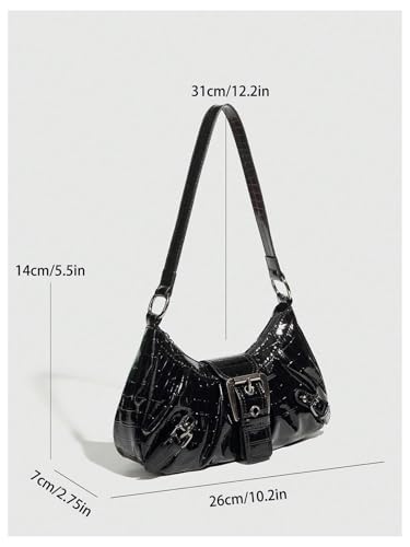 Image of QWINEE Women's Vintage Buckle Shoulder Bag Y2K Punk PU Leather Handbag Clutch Purse