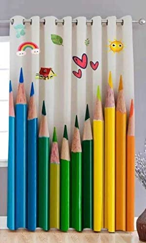 Image of 3D Pencil Colors Design Curtains for Kids Room /Play School Window 4x5 feet Cartoon Curtain, Pack of 1 pcs