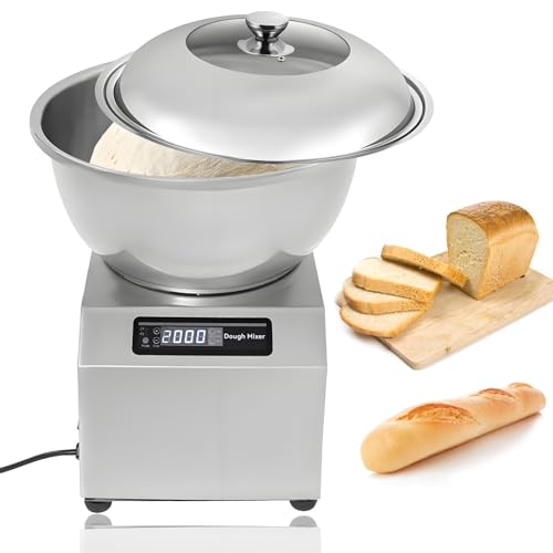 Amasadora Eléctrica con Temporizador, 8 kg (17,64 lbs) - Panel LED y Tapa de Vidrio, Mezclador de Pan 1800W, Construcción en Acero Inoxidable para Preparación de Masa de Pan y Pizza 5kg(11lbs)