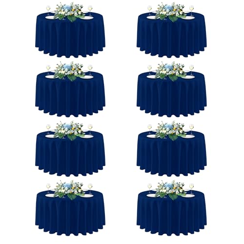 Image of sancua Round Tablecloth 90 Inch Diameter, 8 Pack - Circle Polyester Fabric Table Cloth for Wedding Party Reception Banquet Birthday, Washable Formal Table Cover (Fit 30-72 Inch Tables), Navy Blue