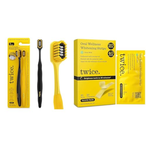 TWICE Soft Stadium Bristle Toothbrush 3-Tier Bristles Deep Clean Teeth Gums 2Ct & Teeth Whitening Strips Kit 30-Minute Quick Gentle 20-Day No-Slip Mess-Free Enamel-Safe Vegan Sweet Mint image 2