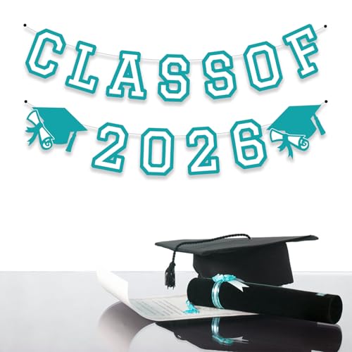 Image of Class of 2026 Graduation Banner University College Grad Garlands Decoration Party Supplies High School Colors Teal