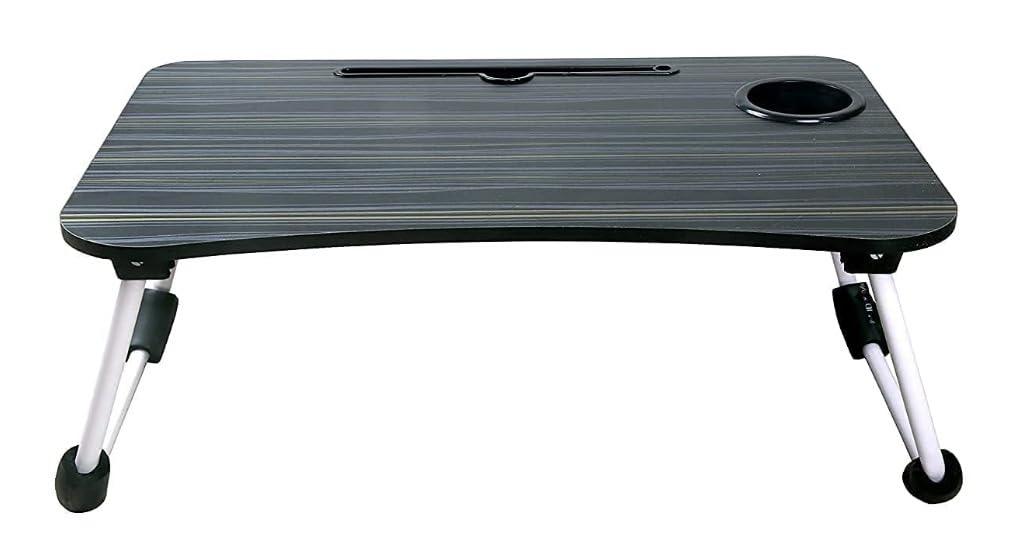 Foldable Wooden Study Table Laptop Bed Tray | Multifunction Lap Desk with Cup Holder | for Breakfast, Work,Reading & Movies on Bed (Black)