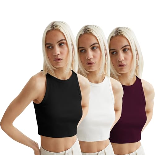 Image of KERI PERRY Tops for Women Crop Top for Women's Tank Activewear Tee Sports Western Casual Cotton Camisole Pack of 3 Combo