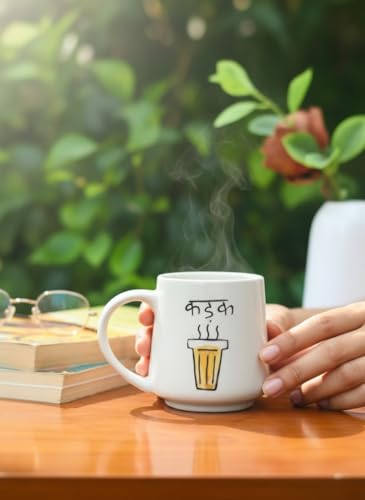 Image of Kadak Chai Lover Ceramic Mug 250 ml | Handmade Printed Tea & Coffee Mug | Stylish Chai Cup for Tea Coffee Milk | Microwave & Dishwasher Safe | Gift Mug for Friends (Set of 1)