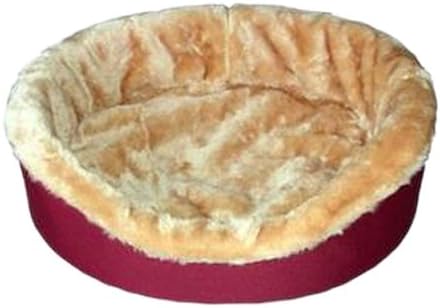 Dog Bed King USA Medium Plush Tan Fur Ortho Comfort Bed, 27-Inch by 21-Inch by 7-Inch, Burgundy