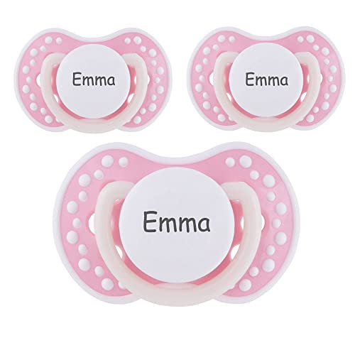Namensschnuller, Personalizados en chupetes Lovi, autoluminiscentes, silicona, tamaño 3, 6+ meses, 3 unidades, chupete con nombre, chupete sin BPA, grabado rosa
