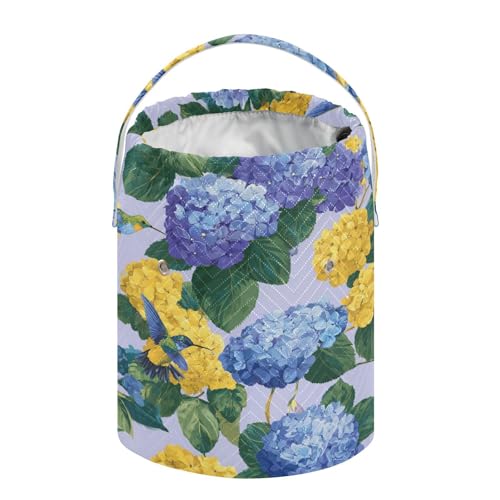 Image of ElliTarr Crochet Bag Yarn Bag with Handle Portable Knitting Project Bag Travel Yarn Storage Organizer Holder Case Blue Hydrangeas Hummingbirds