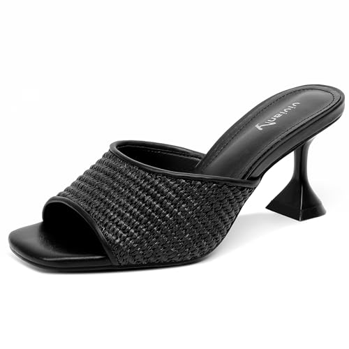 Image of vivianly Womens Square Open Heels Sandals Slip on Heeled Slides Mules for Party Daily Wear