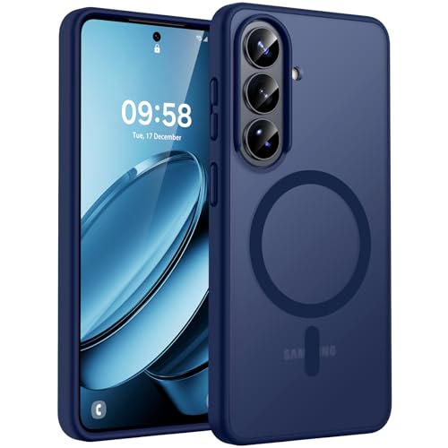 Image of TOCOL for Samsung Galaxy S26 Case, Compatible with Magsafe, Full Camera Protection, Built-in Magnetic Ring, Drop Protection, Translucent Matte Phone Case for S26 6.3 inch (Dark Blue)