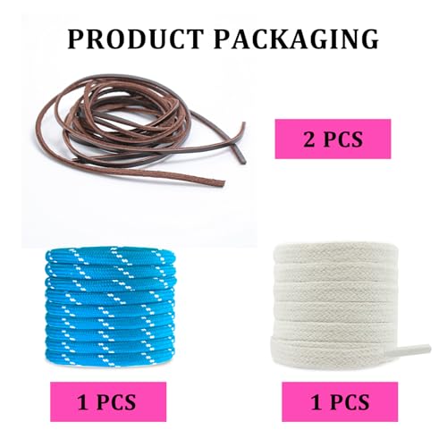 Image of 4Pcs Mixed Color Shoe Laces for Sneaker, Flat Leather Round Shoelaces Replacement Laces kit