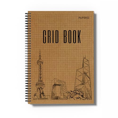 Image of PaperO A4 100 GSM Square Grid Notebook | 5mm Graph Pages | 100 Pages | Kraft Cover | 8.5 x 11 Inches | Ideal for Architects, Designers & Students (Grid book)