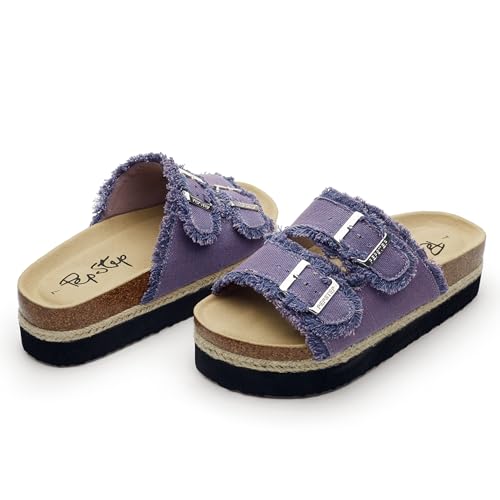 Image of PepStep Slide Sandals for Women with Soft Cork Footbed and Strap, Ladies Fashion Platform Slide Sandals Comfortable Slip On Style