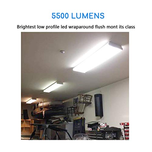 AntLux 4ft LED Garage Shop Lights LED Wraparound Light Fixture, 50W 5500LM, 4000K Neutral White, Integrated Low Profile Linear Flush Mount Ceiling Lighting, 128W Fluorescent Tube Replacement, 8 Pack