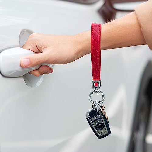 Image of OHKYOOT Leather Wristlet Keychain,Wrist Keychain Car Key Chain with 5 Key Ring and Anti-Lost D Ring