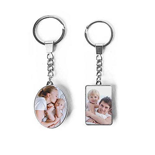 Styletify Custom Photo Keychain,2 Pcs Crystal Keychain Set Personalized Keyrings Double-Sided Customized Keychain with Picture Ellipse+Rectangular