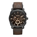 Fossil Relógio masculino Machine com pulseira de aço inoxidável ou couro, cronógrafo ou mostrador analógico, Crono preto, marrom, No Size, Máquina