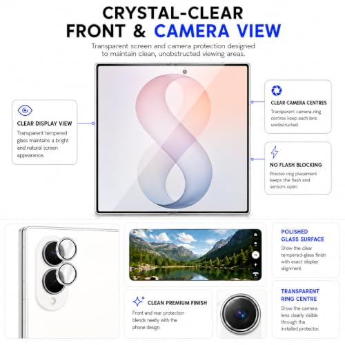Image of FIRST MART Tempered Glass for Samsung Galaxy Z Fold 8 5G with Silver Camera Ring Guard & Installation Kit | HD Clear Edge-to-Edge Screen Protector, Scratch Resistant, Case-Friendly | Pack of 1