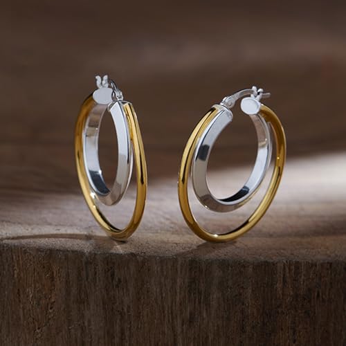 Image of TRUESILVER ACPL 925 Sterling Silver Hoop Earrings for Women | BIS Hallmarked Two-Tone & Three-Tone Intertwined Hoop Earrings | Oval & Round Lightweight Jewelry
