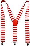 Makotex Hosenträger Rot Weiß Ringel für Karneval, Fasching und Fastnacht