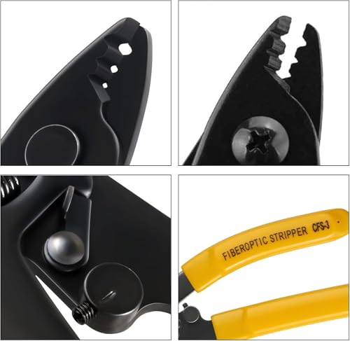 Image of COOLCOLD Fiber Optic Stripper, 3 Port Hole Fiber Optic Stripping Tool with 6 inch handle - Hex Key Pigtail Pliers /Cutter /Clamp Tool /Comfort Grip For Home /Factory /Office (Yellow)