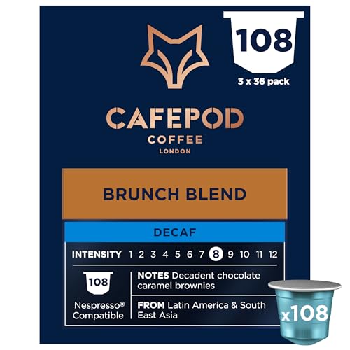 CafePod Cápsulas de café espresso descafeinado – Compatible con máquina de café Nespresso, intensidad 12 con ricas notas de castaño caramelizado – Surtido de Rainforest Alliance – Espresso