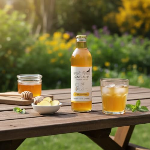 Image of KAALI BILLI Kombucha Honey Ginger, Pack of 2 | Fermented Tea, All Natural, Gut Healthy Drink | 2 x 250ml | Vegan, Preservative free, Low calorie, Low sugar