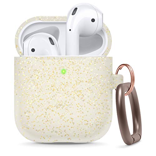 Elago Silicone Case With Keychain Compatible With Apple Airpods Case 1 & 2, Front Led Visible, Supports Wireless Charging, Protective Silicone [Night Glow Gold] #TOP16