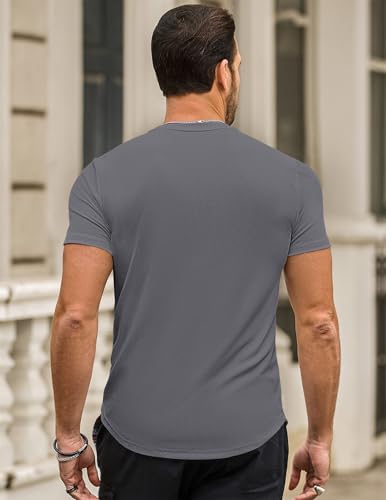 Image of JMIERR Mens Short Sleeve T Shirt Summer Muscle Slim Fitted Crewneck Longline Tees Shirts for Gym Workout