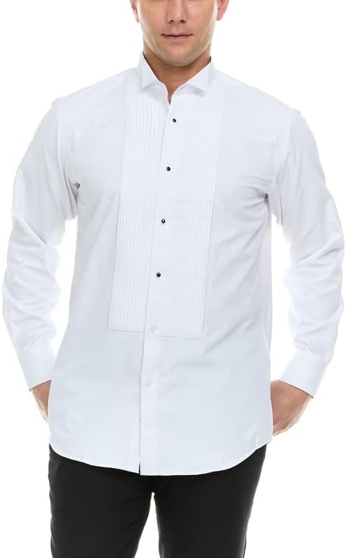 Adam Baker Men's Slim Fit Convertible Cuff Cotton-Blend Laydown & Wingtip Collar Tuxedo Shirt - Cufflinks & Bow Tie Included - Image 6