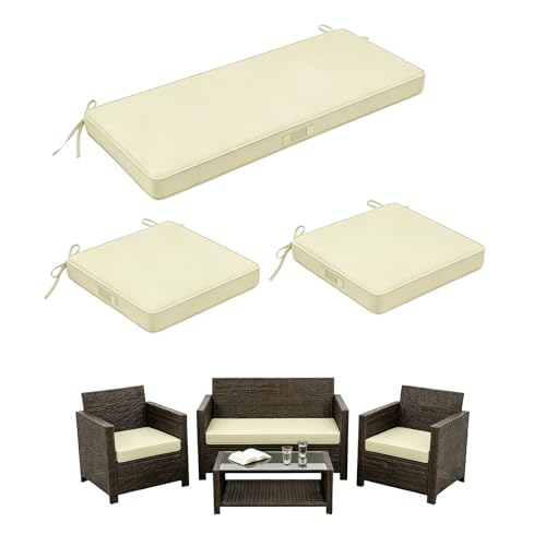 3 pack foam wicker patio furniture cushions, replacement cushions fit outdoor 4 pieces rattan chair sofa set,waterproof outside loveseat pads,44x19x3 + 19x19x3,square,gray white