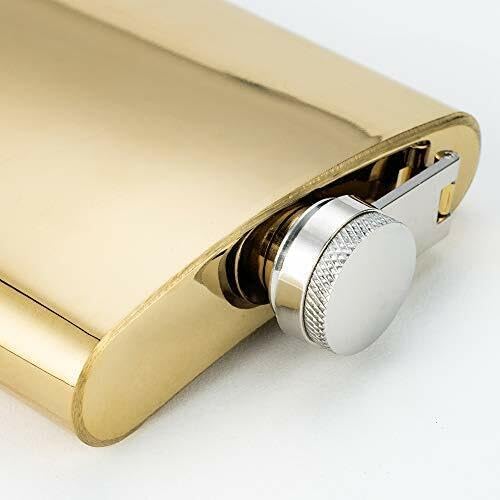 Image of Stainless Steel Hip Flask for Men & Women 8oz (236ml) - Whisky Flask Vodka Alcoholic Liquor Holder with Funnel Drinks Pocket Carrying Case - Leakproof Travel Flasks for Drinks, (Gold)
