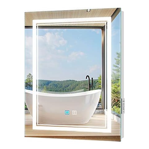 Tokvon® Picasso led illuminated bathroom mirror with adjustable color temperature switch shaver socket demister 500 x 700 mm made of aluminum alloy for makeup Cover