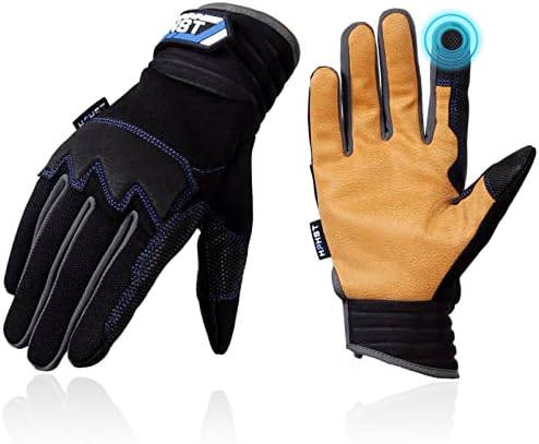 HPHST Arbeitshandschuhe für Männer und Damen, Professionelle Ziegenleder Arbeitshandschuhe Leder Touchscreen Schutzhandschuhe Gartenhandschuhe für Gartenarbeit Konstruktion Reparat