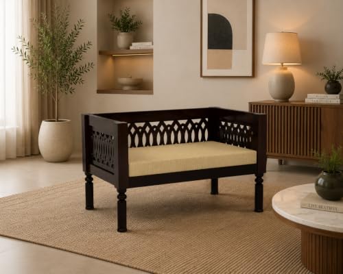 Image of NATRAJ ART & CRAFT Sheesham Wood 2 Seater Sofa Set for Living Room | Wooden CNC Sofa Set for Living Room Furniture (2 Seater, Walnut Finish)