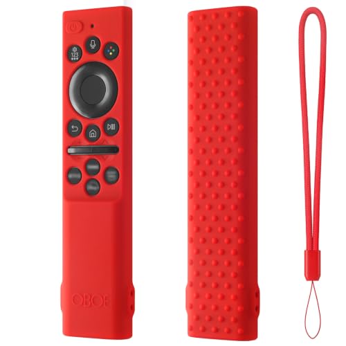 Image of Oboe Silicone Tv Remote Cover Compatible with Samsung Smart Tv Remote 2026 Model BN59-01498A Open Key Case with Lanyard (Red) [REMOT E NOT Included]