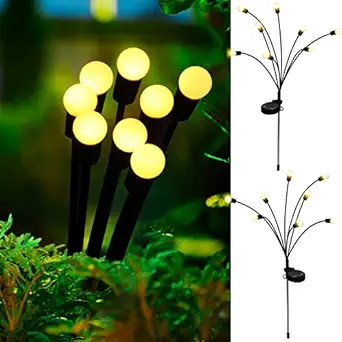 ARGANOL Solar Powered Firefly Lights Outdoor Waterproof 2-Pack, Swaying as Wind Blows, 8 LED Bulbs, Solar Garden Lights, Warm White, Outdoor Decorative Lights for Pathway Yard Patio Decorations
