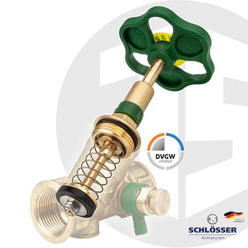 tecuro KFR-Ventil Schrägsitzventil 3/4 Zoll mit Entleerungsventil 1/4 Zoll und steigender Spindel, für Trinkwasser DVGW zugelassen