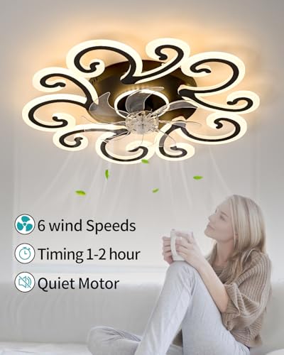 Rjieoc Remote-Controlled Ceiling Fan with Light, Modern Ceiling Fan with Lighting, Stepless Dimming with Color Temperature Adjustment, 6-Speed Settings, Suitable for Bedrooms and Living Rooms (Black) - image 2