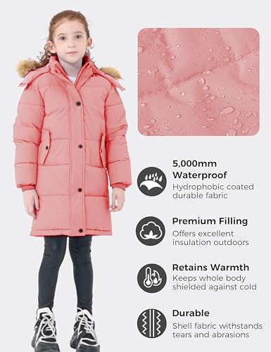 wantdo Girl's Winter Coat Long Puffer Jacket Fleece Parka with Hood Waterproof4