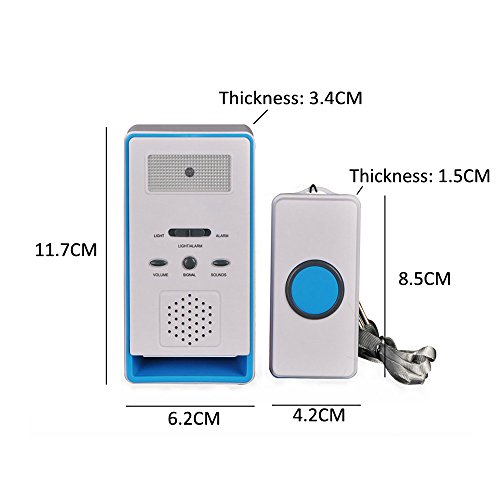 FUNRUI Patient Alert Alarm System Wireless Pager Alarm Home Safety Emergency Call Button Doorbell Elderly Monitor Caregiver Personal Pager for Elderly Kids Handicapped Pregnant Women, Blue, 1 in 1 - Thumbnail 7