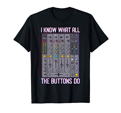 Funny Disco Techno DJ Button Mixer Maglietta