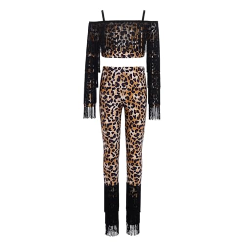 Tenue danse latino pour filles costume ballet léopard vêtement enfant 9-10 ans