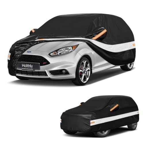 Image of 10 Layers Hatchback Car Cover Custom Fit for Ford Fiesta (1989-2023), Waterproof All Weather for Automobiles, Outdoor Full Cover Sun Dust Rain Protection with Cotton. Black